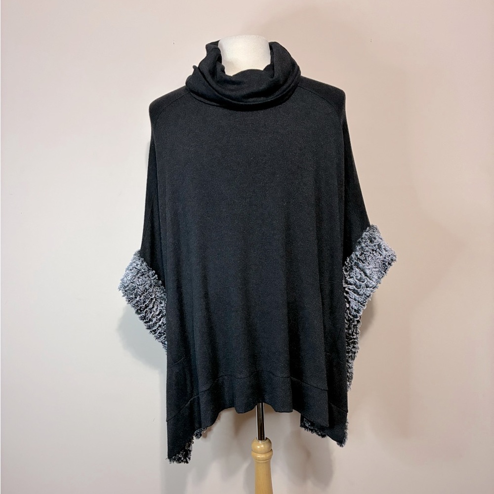 Joseph Ribkoff Women’s Faux Fur Trim Poncho/Cover-Up With Cowl Neck